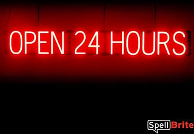 OPEN 24 HOURS - Lichtreclame Neon LED bord verlicht | SpellBrite | 119 x 16 cm | 6 Dimstanden - 8 Lichtanimaties | Reclamebord neon verlichting