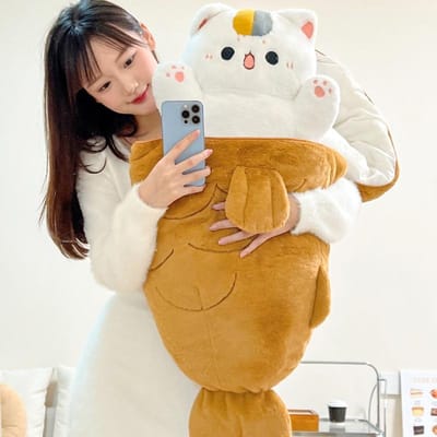 30-80cm Creatieve Taiyaki Kat Konijn Pluche Speelgoed Pluizig Dier Pluche Knuffel Nest Kussen Grote Vis Wortel Kussen Lieve Pop Voor Meisjes about 30cm