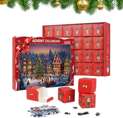 Kerstpuzzel Kalender - Educatieve Activiteit - Feestelijk Aftellen - Interactief Verrassingsspel - 70 x 50 cm