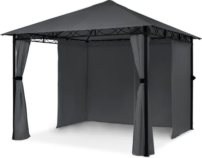 Blumfeldt Mondo - Pergola Partytent Tuintent Gazebo, Afmeting: 2,95 X 2,6 X 2,95 M (Bxhxd), 4 Zijpanelen, Easymount Concept, Bescherming Tegen Weersinvloeden: Uv / Wind / Regen, Donkergrijs