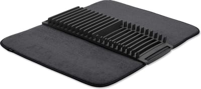 Umbra Udry Crockery Drying Rack and Microfibre Drying Mat - Foldable, Space-Saving and Easy to Store, 60 x 45 cm, Black, One Size