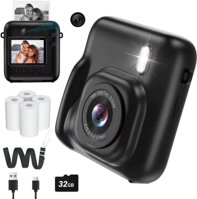 Kindercamera met Instant Print Foto's – Digitale Camera voor Kinderen met Thermische Fotoprinter, Video-opname, Educatief Speelgoed en Cadeau voor Kinderen - Zwart