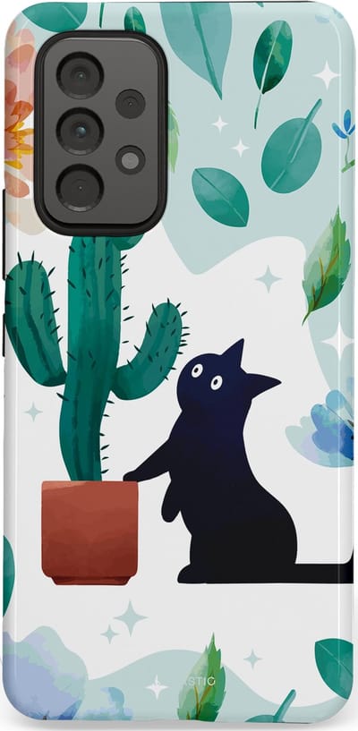 Casetastic hoesje geschikt voor Samsung Galaxy A53 (2022) 5G - Dubbellaagse bescherming - Cactuskat - Fashion Case - Lichtgrijs Turquoise Wit Mintgroen