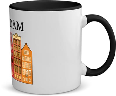 Akyol - amsterdam koffiemok - theemok - zwart - Amsterdam - amsterdammers - de echte amsterdam liefhebbers - rijtjeshuizen - 350 ML inhoud