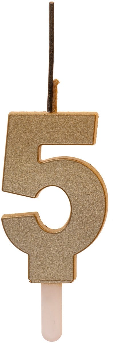 Cijferkaars 5 - Goud - DUO (2 type kaarsjes) - 0-9