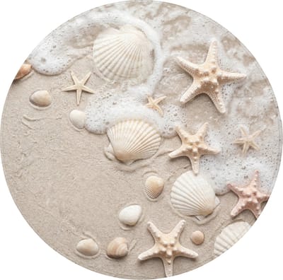 Badmat rond 70x70 cm - Antislip - Schelpen - Zeesterren - Strand - Badmatten voor badkamer - Badkamermat - Douchemat - Ronde badkamer mat