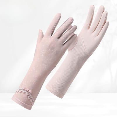 Longs Gants de Protection Solaire en Soie Glacée pour Femmes Légers et Respirants Protection UV Conduite Extérieure Antidérapants Écran Tactile Gants en Dentelle