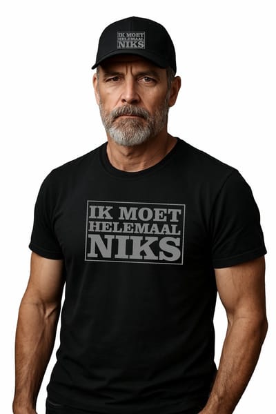 Mijncadeautje - Voordeel Cadeauset - T-shirt van 100% BIO katoen + Cap van 100% katoen - Ik moet helemaal NIKS - opdruk Grijs - T-shirt maat XXL