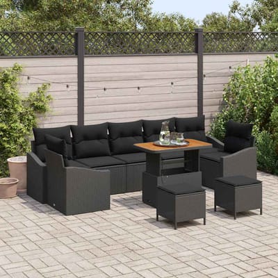 vidaXL - Tuinbank - Set - 10 - st - 9-Aantal - zitplaatsen - Zwart - Poly - rattan