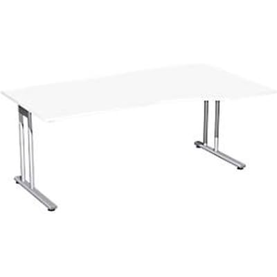 Bureautafel met aanbouw PALENQUE, C-poot, vrije vorm, handmatig in hoogte verstelbaar, aanbouw rechts, B 1800 x D 800/1000 x H 680-820 mm, wit