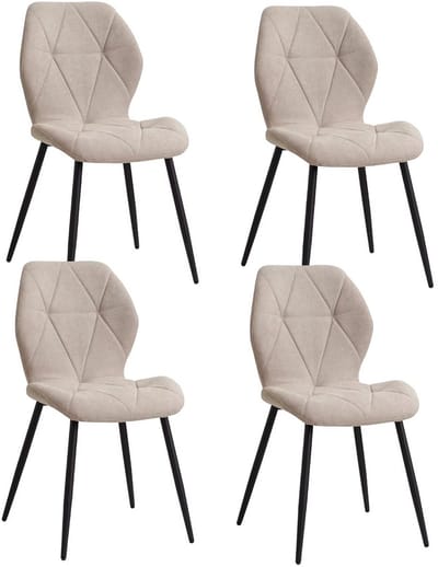 JOYNEXTBUY - Eetkamerstoelen set - 4 stuks - Eettafelstoelen - Gewatteerde Linnen Stof - Gestoffeerd - Zwarte Poten - Beige