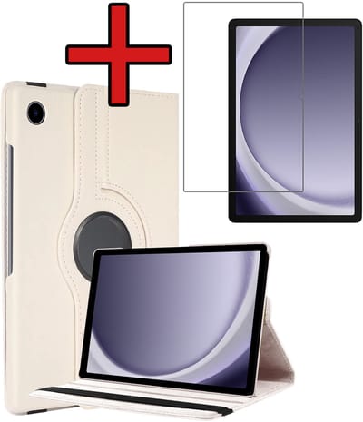 Hoesje - Geschikt voor Samsung Galaxy Tab A11 / A9 - Met Screenprotector - 360 Graden Hoes - Draaibare Hard Cover Case - Tablethoes Draaibaar - Wit