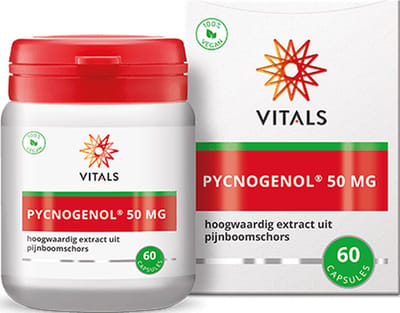 Vitals Pycnogenol® 50 mg - 60 capsules. Hoogwaardig extract uit pijnboomschors met sterke antioxidatieve werking.
