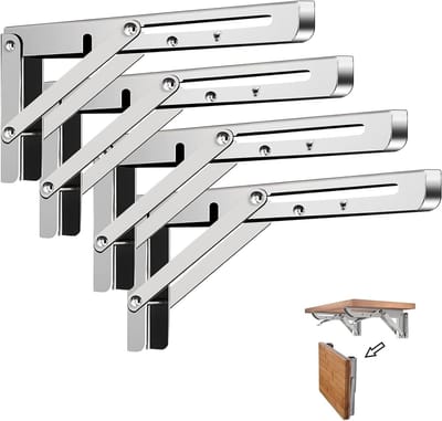 Stevige Vouwplanksteunen 4 Stuks - Wandgemonteerde Tafelsteunen van RVS voor Werkbank, Bureau en Tafel - 30 cm Vouwbare Ondersteuning voor Planken