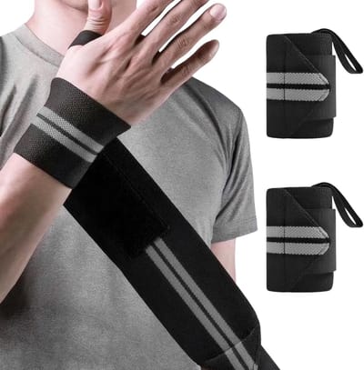 Set van 2 Verstelbare Polsbanden voor Krachttraining, Fitness en Gewichtheffen - Ademend en Hoog Elastisch Polsondersteuning voor Mannen en Vrouwen in Zwart