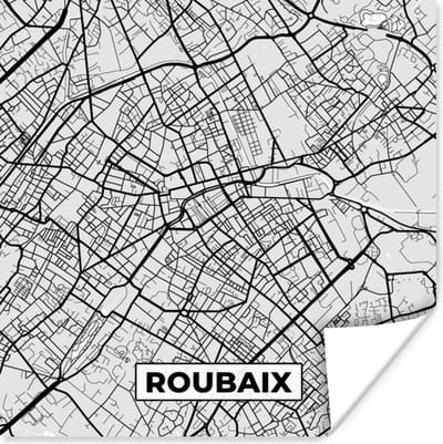 Poster Plattegrond - Roubaix - Stadskaart - Kaart - Frankrijk - 100x100 cm XXL