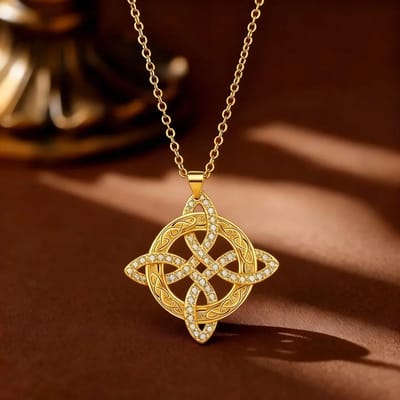 Heks Keltische Knoop Hanger Ketting Voor Vrouwen Luxe Goud/Zilver Kleur Witte Kristal Ketting Vrouwen Bruiloft Sieraden 50cm brown