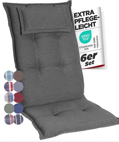 Tuinstoelkussens hoge rugleuning extra dik - Set van 6 - Antraciet - Comfortabele kussens voor tuinmeubelen