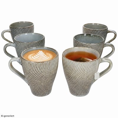 6-delige set SID Light koffiemokken met ribbel-relief van steengoed – 24320836