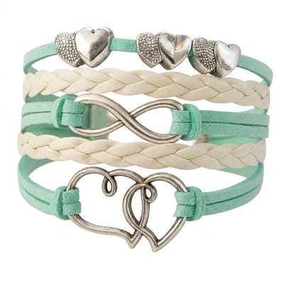 Groen Witte Armband voor dames met Hartjes & Infinity Symbool – Gevlochten Vriendschapsarmband voor vrouwen