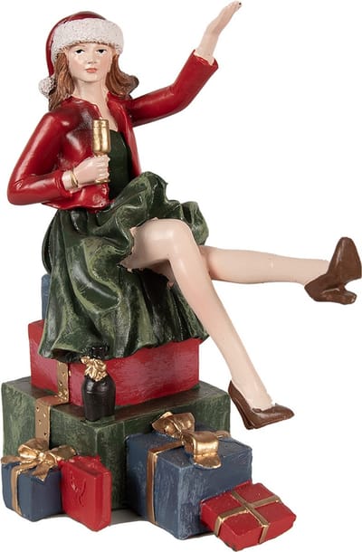 Clayre & Eef Kerstdecoratie Beeld Vrouw 18 cm Rood Polyresin