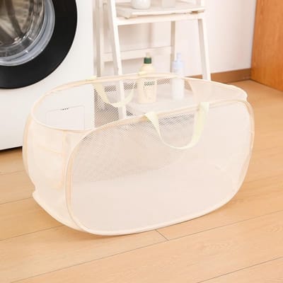 Vouwbare Wasmand, Opvouwbare Kledingmand, Pop-up Waszak voor Thuis, Badkamer, Slaapkamer en Reizen, Beige Kleur