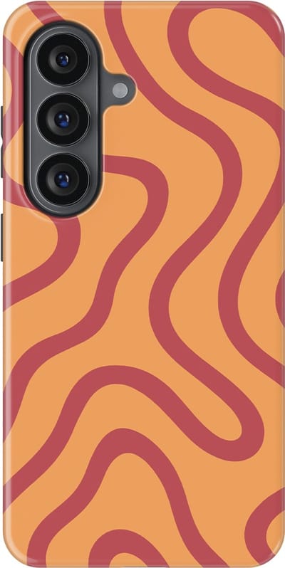 DripCase Curvy Lines Hoesje Samsung Galaxy S26 | Backcover met Mag | Design Tough Case Samsung Galaxy S26 Terracotta Twist