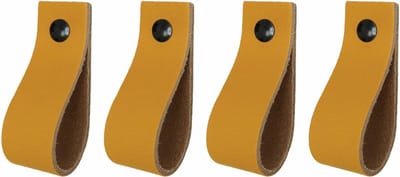 Handles and more - 4x Leren handgrepen - lusjes - Oker Geel - XS (12,6cm) - incl. 3 kleuren schroefjes (handgreepjes - leren greepjes - leren lusjes)