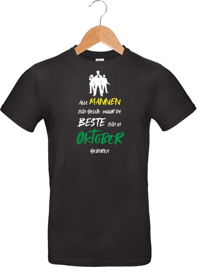 mijncadeautje - mannen t-shirt - zwart - opdruk kleur - alle mannen zijn gelijk - oktober - maat S
