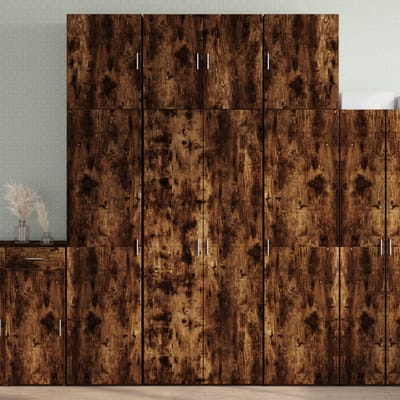 vidaXL - Hoge - kast - 80x42,5x249 - cm - bewerkt - hout - gerookt - eikenkleurig