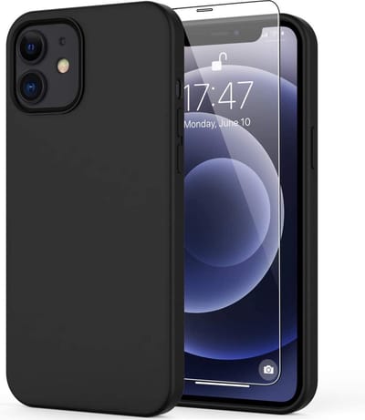 Solid hoesje Geschikt voor: iPhone 12 Pro Soft Touch Liquid Silicone Flexible TPU Cover - Zwart + 1X Screenprotector Tempered Glass
