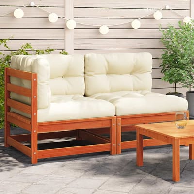 vidaXL - Tuinbank - 2-zits - met - kussens - massief - grenenhout - wasbruin