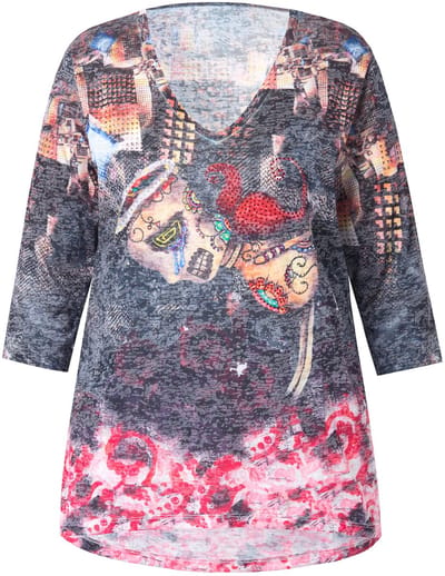 Angel of Style - Dames - T-shirt A-lijn patchmotief - Zwart - Maat 42