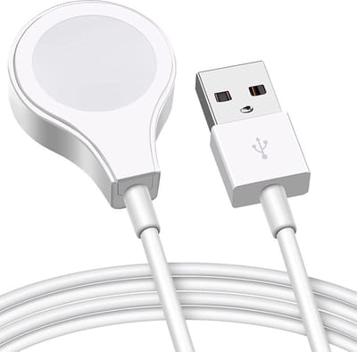 Oplader - USB oplaadkabel - geschikt voor Apple Watch Series 1 / 2 / 3 / 4 / 5 / 6 / 7 / 8 / 9 / 10 / SE / SE 2 / Ultra / Ultra 2 - magnetisch - 1 meter - wit