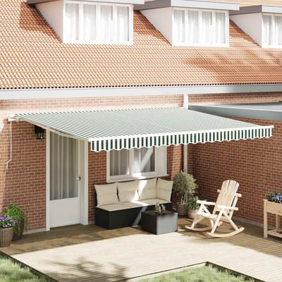 vidaXL - Uitschuifbare - luifel - Groen - en - Wit - 450 - x - 350 - x - 165 - cm