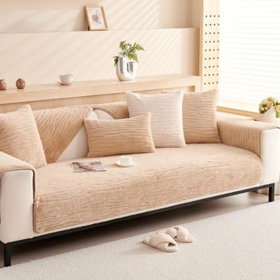 Effen Kleur Crème Stijl Pluche Bankkussen Herfst en Winter Lang Haar Antislip Kussen High-end Bankhoes Winterhoes 70*70cm