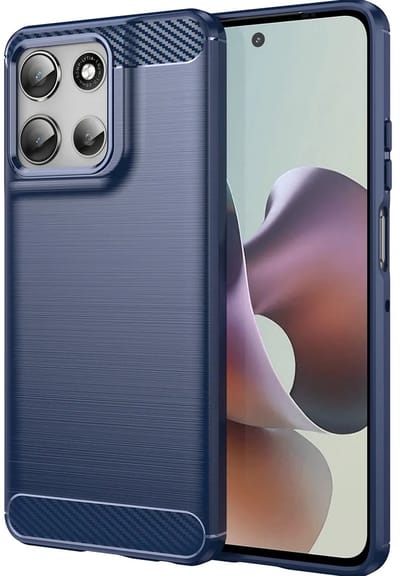 MobyDefend Hoesje - Geschikt voor Motorola Moto G56 - TPU Backcover - Geborstelde Metaal & Carbon-Look - Blauw