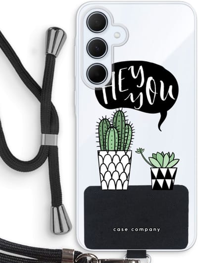 Case Company® - Hoesje met koord geschikt voor Samsung Galaxy A35 hoesje met Koord - Hey you cactus - Telefoonhoesje met Zwart Koord - Bescherming aan alle Kanten en Over de Schermrand