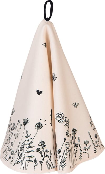 Clayre & Eef Theedoek Ø 80 cm Beige Zwart Katoen Bloemen Keukenhanddoek