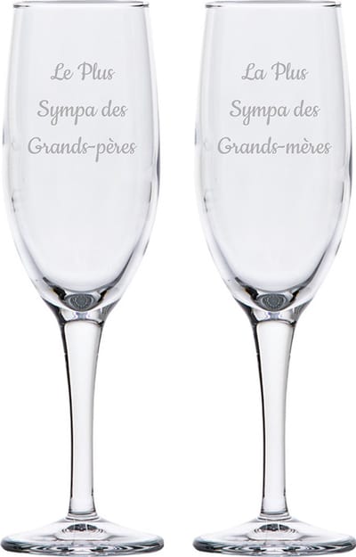Champagneglas gegraveerd - 16,5cl - Le Plus Sympa des Grands-Pères & La Plus Sympa des Grands-mères