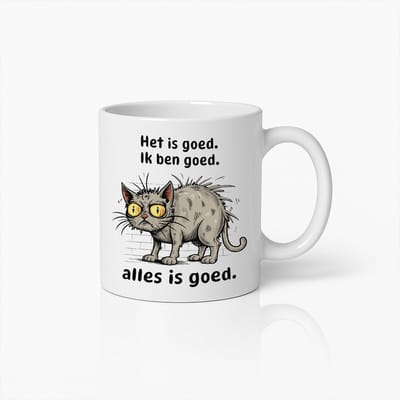 Alles Is Goed Kat Mok – Grappige Nederlandse Quote Koffiebeker met Schattige Kat