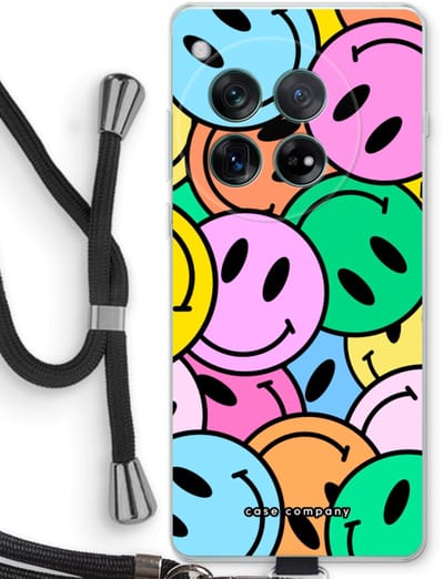 Case Company® - Hoesje met koord geschikt voor OnePlus 12r hoesje met Koord - Smiley N°1 - Telefoonhoesje met Zwart Koord - Bescherming aan alle Kanten en Over de Schermrand