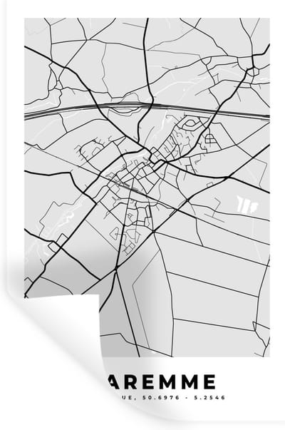 Muurstickers - Sticker Folie - Stadskaart – Zwart Wit - Kaart – Waremme – België – Plattegrond - 20x30 cm - Plakfolie - Muurstickers Kinderkamer - Zelfklevend Behang - Zelfklevend behangpapier - Stickerfolie