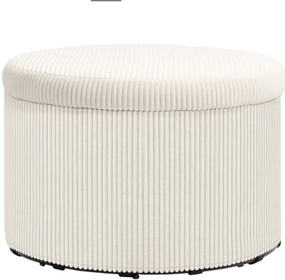 Linkforu – Comfortabele Poef – Opbergdoos - Ronde Kruk - Fluwelen Voetensteun – tot 120 kg - Beige – 60x41 cm