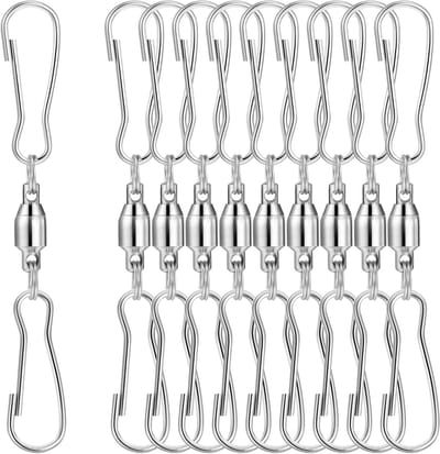Daity 10-pack - Draaibare haakclip - draaiende dubbele clip - voor het ophangen van planten - windgongen - voederhuisjes - kristallen spinners - vogelkooien - tuinbellen en meer feestartikelen - zilver
