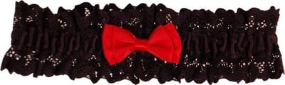 Kousenband zwart met kant en rood strikje