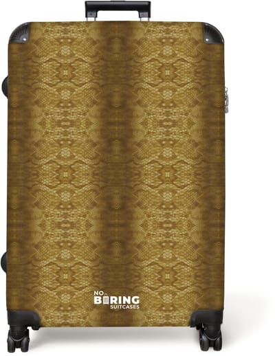 NoBoringSuitcases.com® - Koffer groot - Reiskoffer lichtgewicht - Goud gele slangenhuid met symmetrische schubstructuur - Rolkoffer met 4 wielen - Grote trolley XL - 98 liter bagage