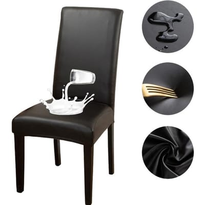 Housse de chaise en tissu cuir Pu, couleur unie, imperméable, pour salle à manger, hôtel, Banquet, mariage, protection de chaise universal size noir