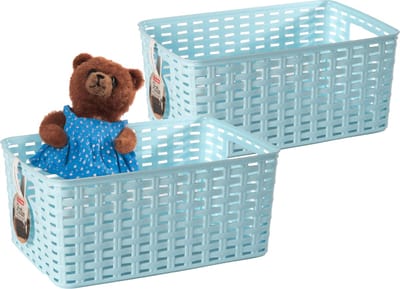 Plasticforte Opbergmand - 2x - Kastmand - rotan kunststof - lichtblauw - 10 Liter - 22 x 33 x 16 cm