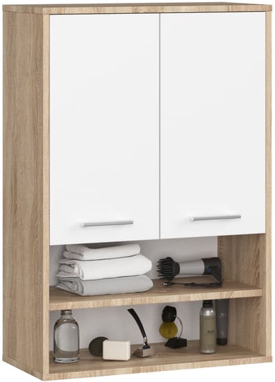 Hangende Badkamerkast FIN H934 W64 met 2 Deuren en 4 Planken / AKORD Furniture Factory / Sonoma Eik - Wit / 64 x 94 x 30 cm